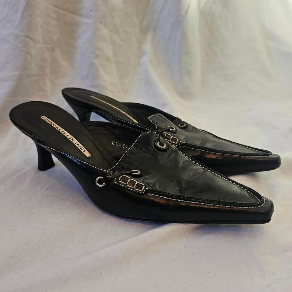 Donald J. Pliner Black Leather Pointed-Toe Slingback Heels